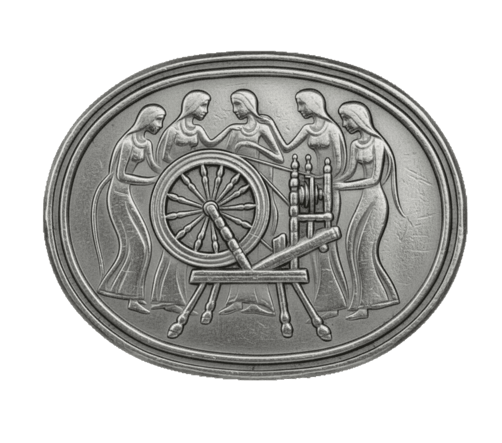 Historische Illustration einer Spinnstube